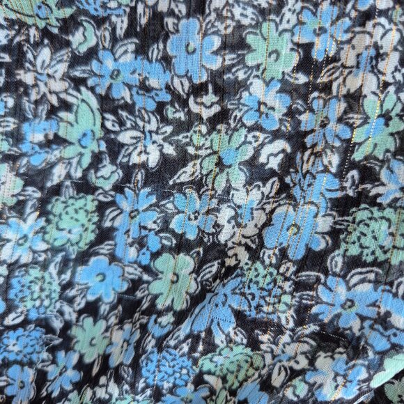 Maje Renaza Floral Sheer Chiffon Tiered Midi Dress Long Sleeve Metallic Blue - Picture 16 of 16